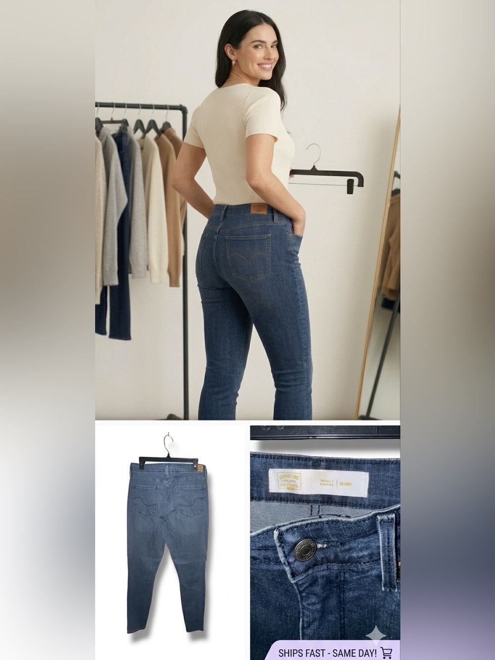 Signature Levi Strauss Totally Shaping Skinny Jeans 14L Dark Wash Tall Long